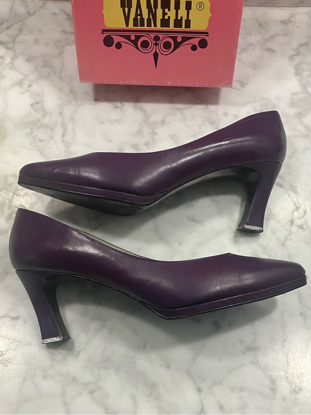 Vintage Van Eli plum purple heels pumps size 8.5 M MADE IN SPAIN WOMENS - Picture 7 of 13
